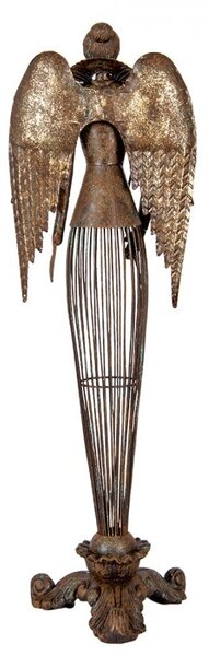 Mosadzná antik kovová dekorácia anjel Angel - 17*15*54 cm - Clayre & Eef