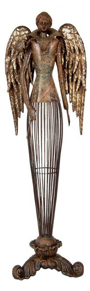 Mosadzná antik kovová dekorácia anjel Angel - 17*15*54 cm - Clayre & Eef