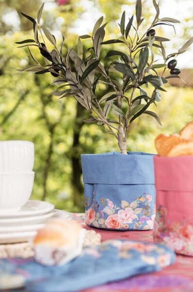 Ružový bavlnený košík na pečivo Flower & Fauna - Ø 15*16 cm - Clayre & Eef