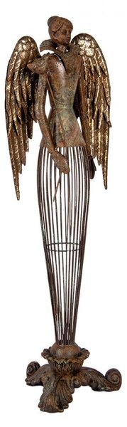 Mosadzná antik kovová dekorácia anjel Angel - 17*15*54 cm - Clayre & Eef