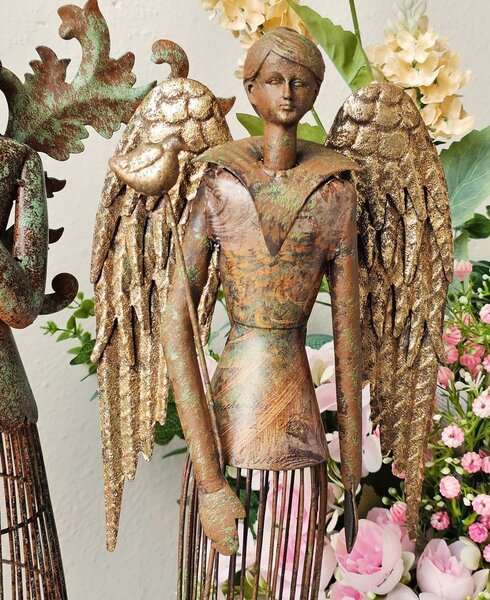Mosadzná antik kovová dekorácia anjel Angel - 17*15*54 cm - Clayre & Eef