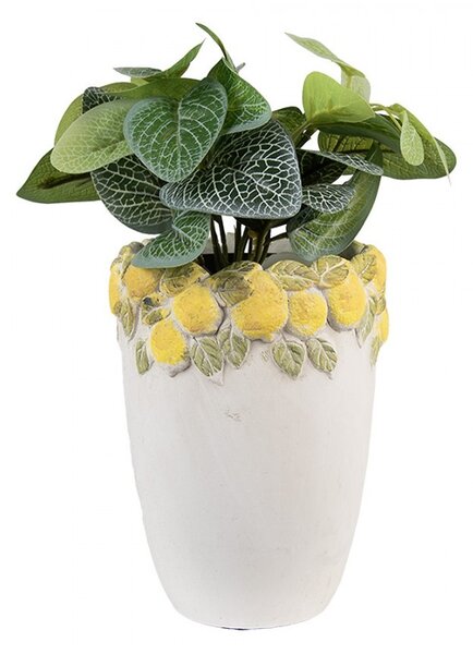 Cementový kvetináč lemovaný citrónmi Lemoni S - Ø 13*17 cm - Clayre & Eef