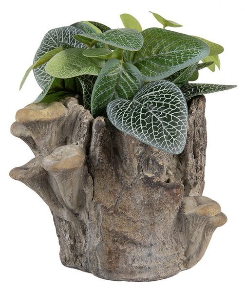 Hnedý cementový kvetináč kmeň stromu s hubami Botanic - 19*17*16 cm - Clayre & Eef