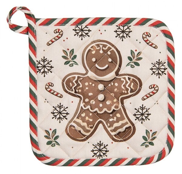 Béžová bavlnená chňapka podložka s perníčkami Gingerbread Magic - 20*20 cm - Clayre & Eef