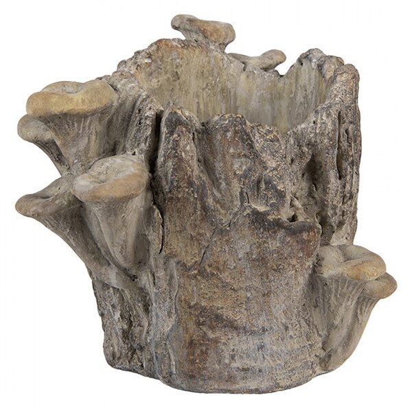 Hnedý cementový kvetináč kmeň stromu s hubami Botanic - 19*17*16 cm - Clayre & Eef