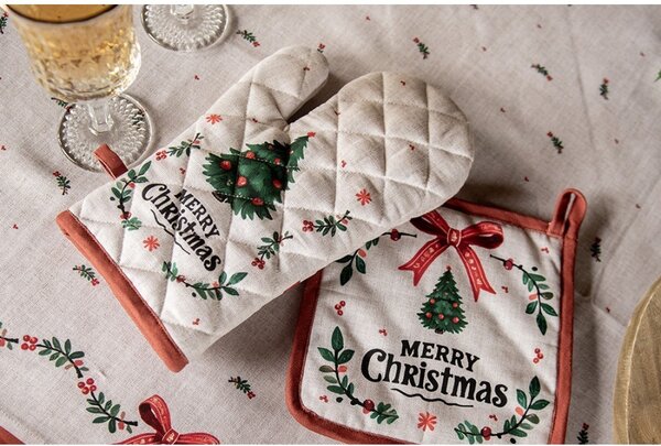 Béžová bavlnená chňapka podložka so stromčekmi Christmas Harmony - 20*20 cm - Clayre & Eef