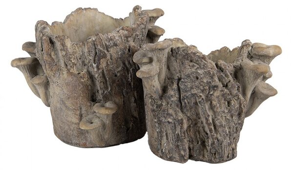 Hnedý cementový kvetináč kmeň stromu s hubami Botanic M - 24*18*18 cm - Clayre & Eef