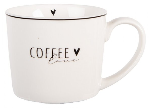 Biely hrnček so srdiečkom a nápisom Coffee Lovely Day - 12 * 8 * 7 cm / 275 ml - Clayre & Eef