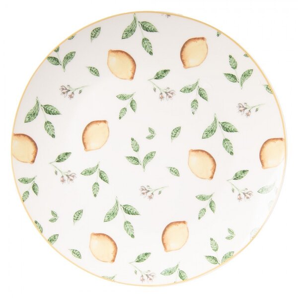 Biely porcelánový dezertný tanierik s citrónmi Lemons & Leafs - Ø 20cm - Clayre & Eef