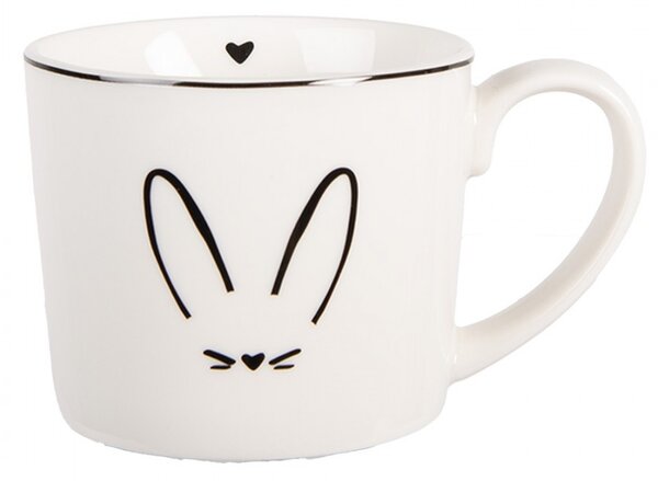 Biely hrnček s králičími uškami a srdiečkom - 12*8*7 cm / 275 ml - Clayre & Eef