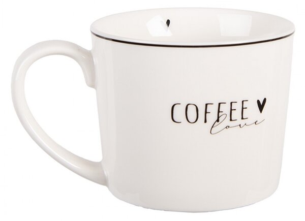 Biely hrnček so srdiečkom a nápisom Coffee Lovely Day - 12 * 8 * 7 cm / 275 ml - Clayre & Eef