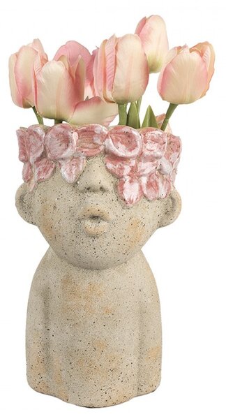 Béžový antik obal na kvetináč hlava ženy s kvetmi Danaé M - 16*15*25 cm - Clayre & Eef