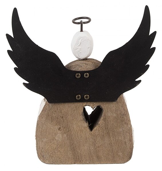 Dekorácia drevená figúrka anjel so srdiečkom Angel Rustic M - 13*5*14 cm - Clayre & Eef