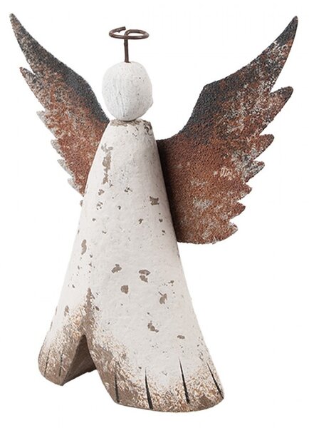 Dekorácia drevená figúrka anjel Angel Rustic M - 14*4*15 cm - Clayre & Eef
