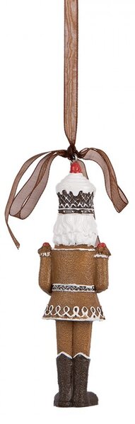 Hnedá závesná dekorácia Luskáčik v perníkovom obleku - 4*2*13 cm - Clayre & Eef