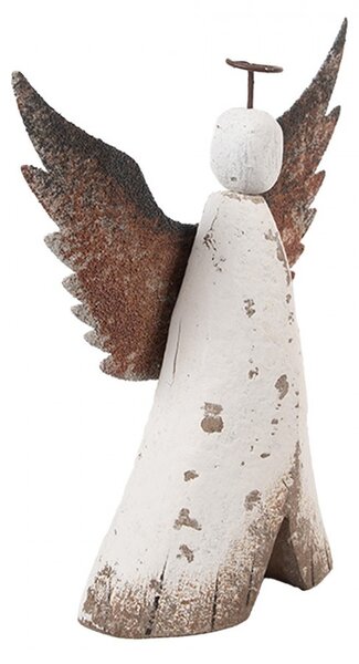 Dekorácia drevená figúrka anjel Angel Rustic M - 14*4*15 cm - Clayre & Eef