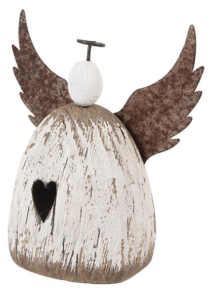 Dekorácia drevená figúrka anjel so srdiečkom Angel Rustic M - 13*5*14 cm - Clayre & Eef