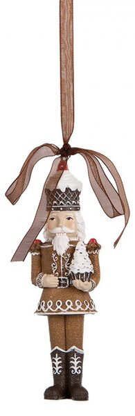 Hnedá závesná dekorácia Luskáčik v perníkovom obleku - 4*2*13 cm - Clayre & Eef