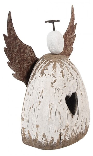 Dekorácia drevená figúrka anjel so srdiečkom Angel Rustic M - 13*5*14 cm - Clayre & Eef