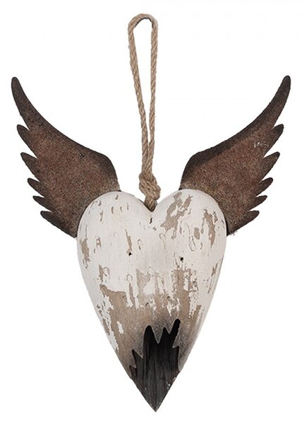 Dekorácia závesné srdce s anjelskými krídlami Angel Rustic S - 17*3*20 cm - Clayre & Eef