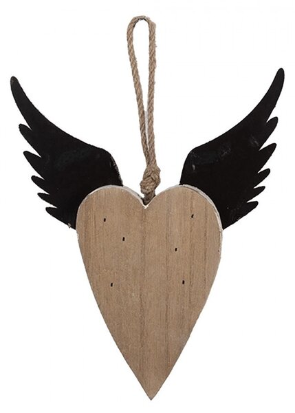 Dekorácia závesné srdce s anjelskými krídlami Angel Rustic S - 17*3*20 cm - Clayre & Eef