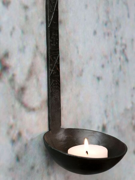 Čierny antik kovový nástenný svietnik Grimaud - 8*29 cm - Chic Antique