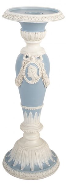 Modro-biely svietnik na úzku sviečku so zdobením - Ø 10*27 cm - Clayre & Eef