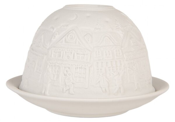 Biely porcelánový svietnik na čajovú sviečku s domčekmi Paollo - Ø 12*8 cm - Clayre & Eef