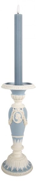 Modro-biely svietnik na úzku sviečku so zdobením - Ø 10*27 cm - Clayre & Eef