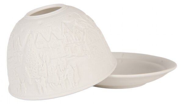 Biely porcelánový svietnik na čajovú sviečku s domčekmi Paollo - Ø 12*8 cm - Clayre & Eef