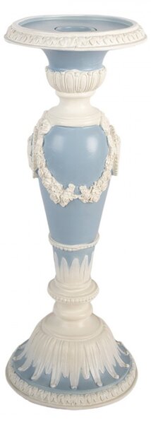Modro-biely svietnik na úzku sviečku so zdobením - Ø 10*27 cm - Clayre & Eef