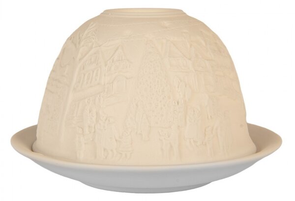 Biely porcelánový svietnik na čajovú sviečku s domčekmi Paollo - Ø 12*8 cm - Clayre & Eef