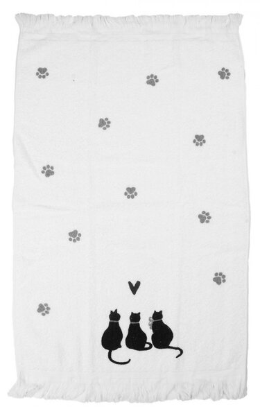 Biely kuchynský froté uterák s mačkami a srdiečkom Dog&Cat - 40*66 cm - Clayre & Eef