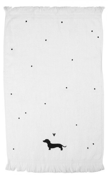 Biely kuchynský froté uterák s jazvečíkom a srdiečkom Dog&Cat - 40*66 cm - Clayre & Eef