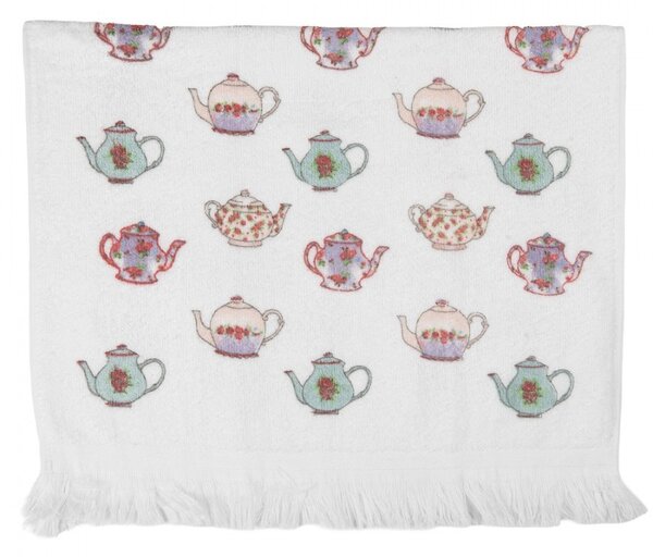Biely kuchynský froté uterák s farebnými kanvičkami - 40*66 cm - Clayre & Eef