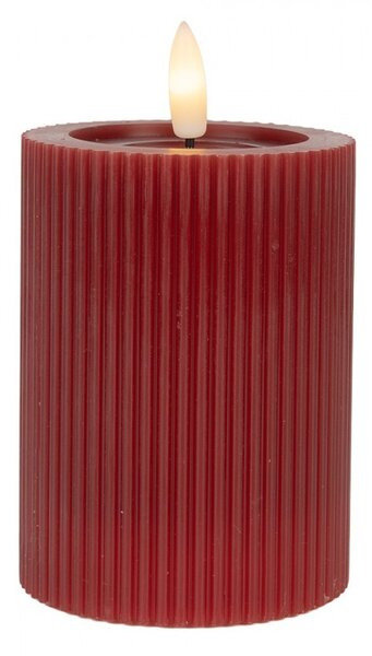 Vínová valcová sviečka s vrúbkovaním Led Candle - Ø 8*13 cm / 2*AA - Clayre & Eef