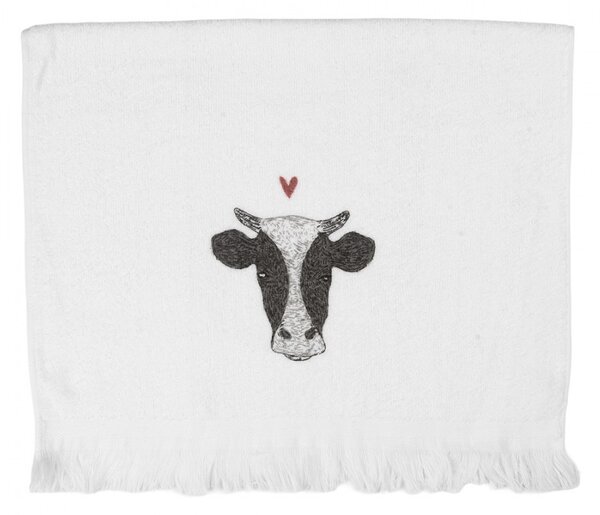 Biely kuchynský froté uterák s hlavou kravičky Cow - 40*66 cm - Clayre & Eef