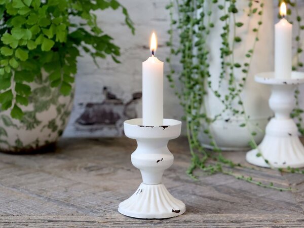 Krémový antik dekoračný svietnik na úzku sviečku Livia - Ø 7*9 cm - Chic Antique