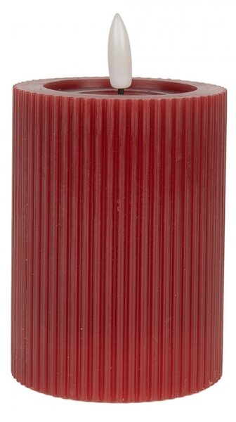 Vínová valcová sviečka s vrúbkovaním Led Candle - Ø 8*13 cm / 2*AA - Clayre & Eef