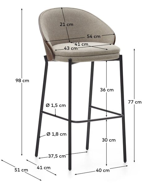 Hnedá/béžová barová stolička (výška sedadla 77 cm) Eamy – Kave Home