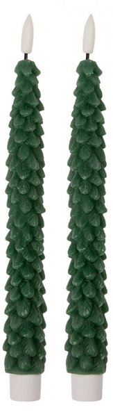 Set 2ks zelená úzka sviečka stromček Led Candle - Ø 2*25 cm / 2*AAA - Clayre & Eef