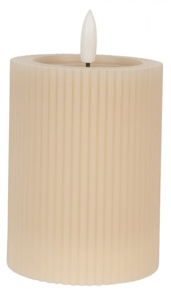 Béžová valcová sviečka s vrúbkovaním Led Candle - Ø 8*13 cm / 2*AA - Clayre & Eef