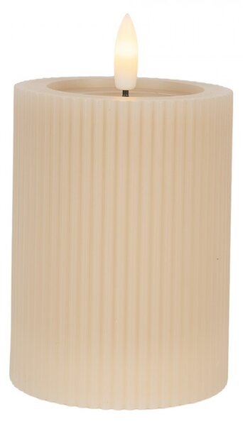 Béžová valcová sviečka s vrúbkovaním Led Candle - Ø 8*13 cm / 2*AA - Clayre & Eef