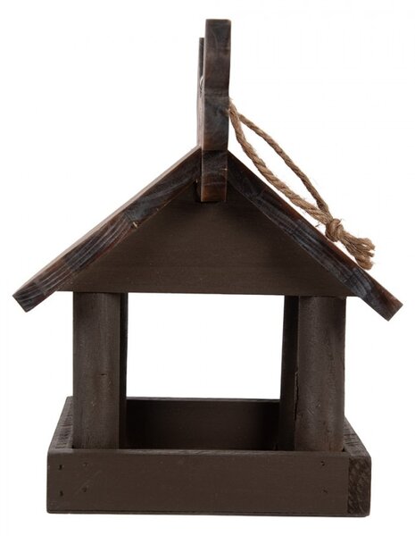 Hnedé drevené závesné krmítko pre vtáčiky s dekorom vrabčiaka - 17*25*21 cm - Clayre & Eef