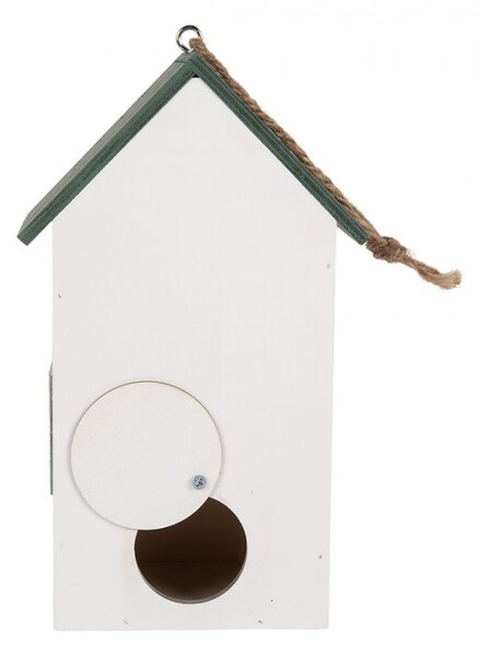 Zeleno-biela drevená vtáčia búdka s kvetmi Birdhouse - 15*10*22 cm - Clayre & Eef