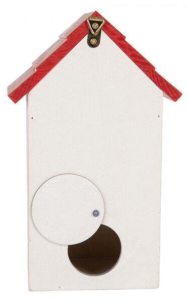 Bielo-červená dekoračná vtáčia búdka s kvetmi Birdhouse - 15*10*22 cm - Clayre & Eef