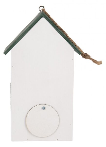 Zeleno-biela drevená vtáčia búdka s kvetmi Birdhouse - 15*10*22 cm - Clayre & Eef