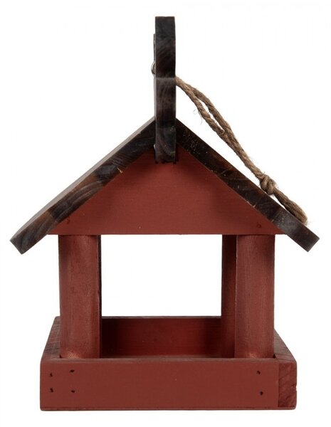 Hnedé drevené závesné krmítko pre vtáčiky s dekorom červienka - 17*25*21 cm - Clayre & Eef