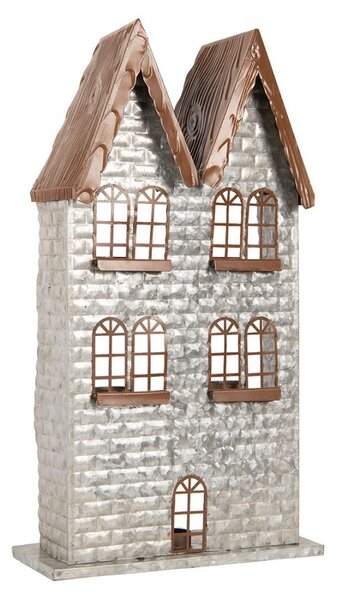 Šedý antik kovový svietnik domček na 5 čajových sviečok Gian - 30*13*54 cm - Clayre & Eef