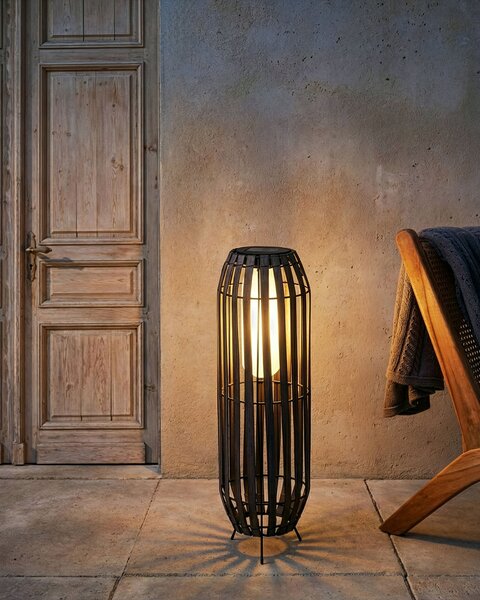 Vonkajší solárny LED lampáš tmavohnedý syntetický materiál železo energeticky úsporný záhrada terasa